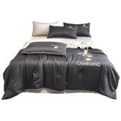 水洗冰丝夏被四件套夏凉被可裸睡刺绣空调被凉感丝夏季 薄被子