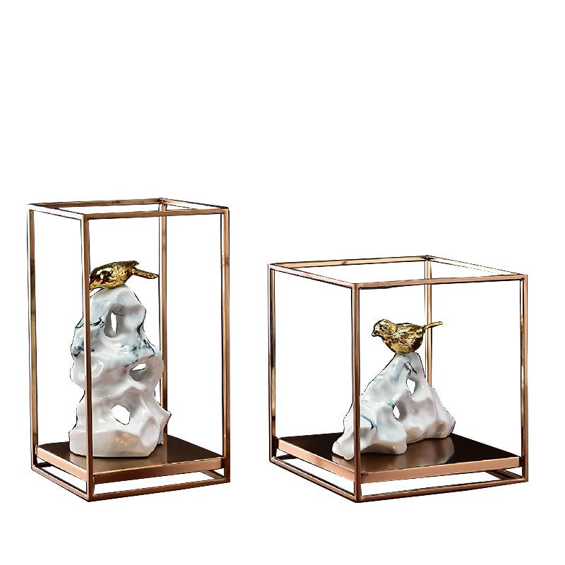 新中式创意小鸟湖石陶瓷CKC家居饰关品摆件样太板房玄桌面柜装饰