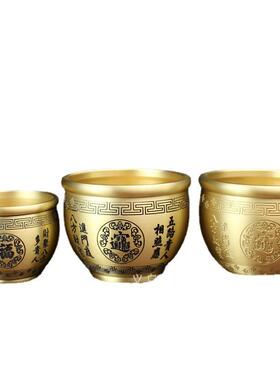 黄铜米缸招米聚宝盆八宝缸办公室客厅纯铜百福创意纪念品金属铜缸