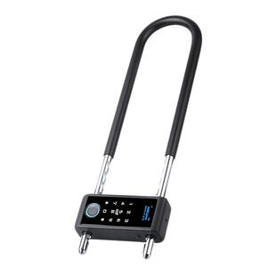 指纹u型锁办公室玻璃门商铺店面大门智能电子插锁防水U形锁密码锁