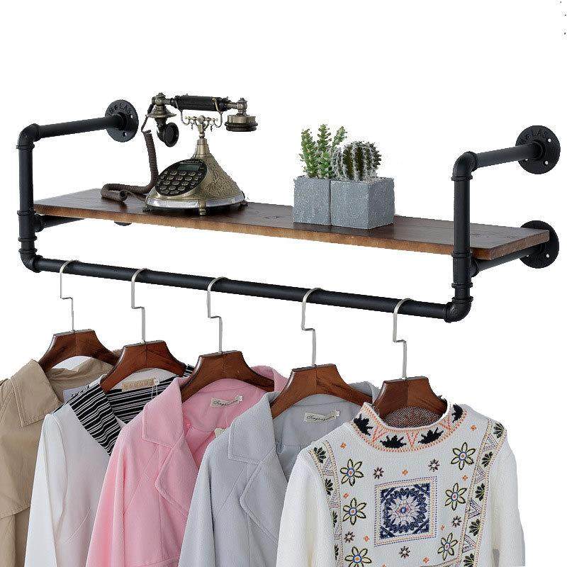 复古实木服装店展示架上墙侧挂双层复古水管男装女装童装衣服货架,住宅家具,组合衣架,淘宝优惠券,粉丝福利购,淘宝优惠卷