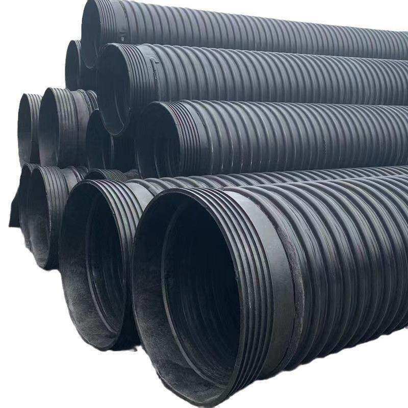 HDPE钢带增强波纹管承插管扩口式多肋钢带管胶圈密封连接钢带管