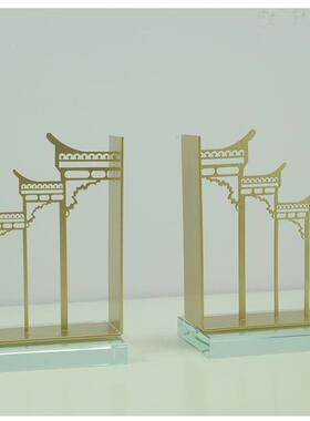 书ELX现代金属靠书挡软装工艺饰品摆件新中书式立板房样间书房办