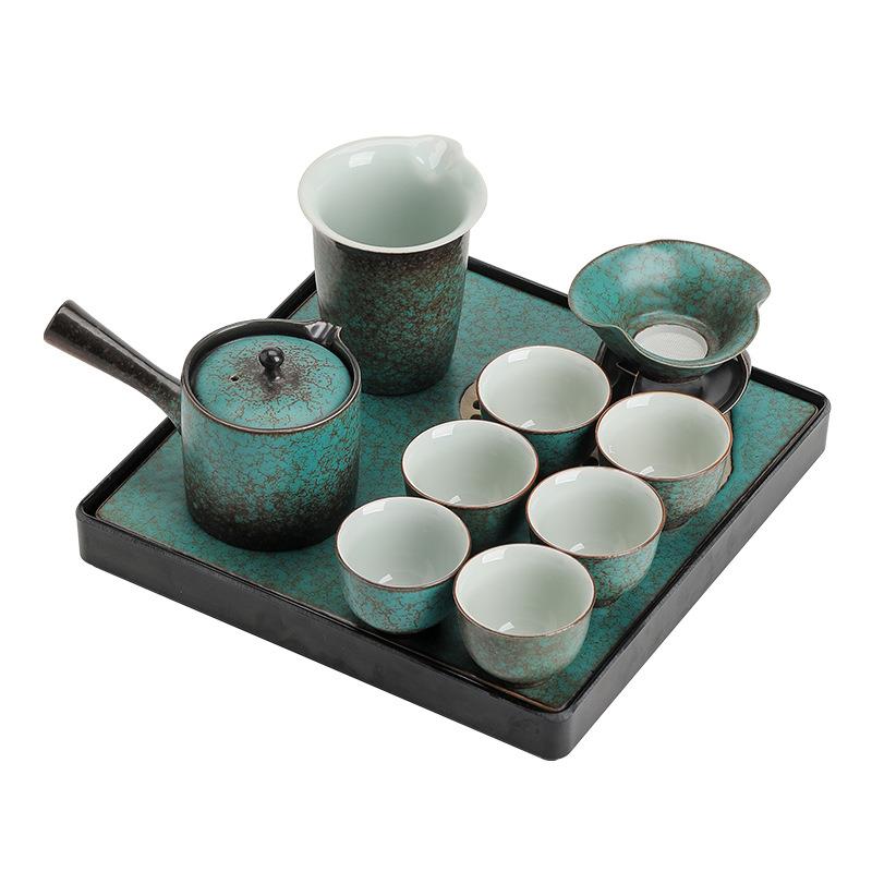 日式创意窑变复古功夫茶具春澜简约松石绿茶具套装陶瓷茶盘礼盒装