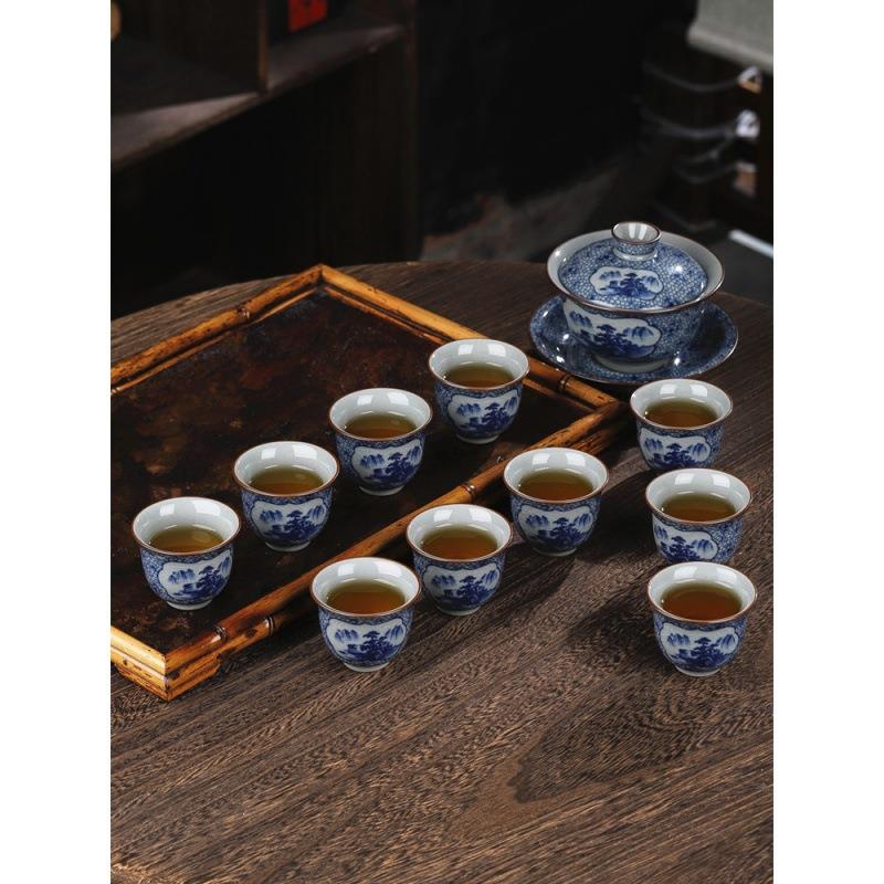 仿古青花瓷功夫茶具套装茶碗主人杯陶瓷泡茶壶茶盏品茗闻香杯套装