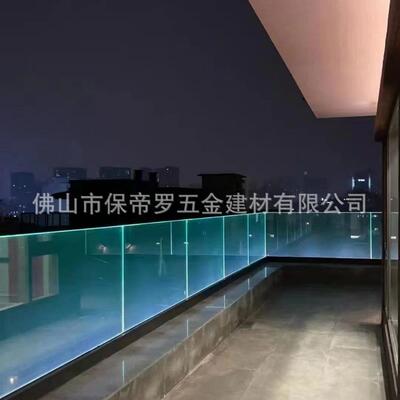 室外阳台铝金地槽璃护栏合LDE发BNC光灯带U型底槽无框玻璃玻栏杆