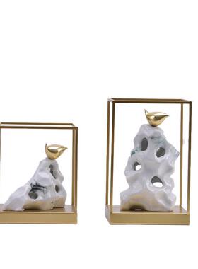 新式禅意铜迎客松中假山PZ719饰摆件酒大堂金店属边框架客厅办公