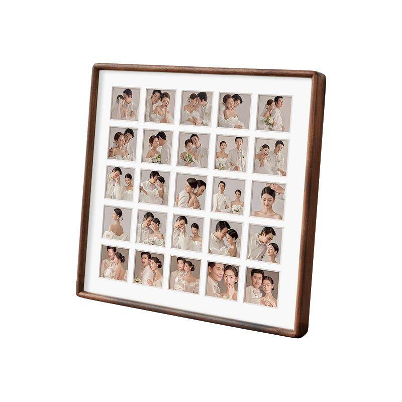 九宫格实木圆角榫卯相框D款黑胡桃樱桃木柚木0*0创意正方形摆台