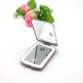 促销 随身小镜子珐琅孔雀图案 礼品高档化妆镜带灯LED双面便携式