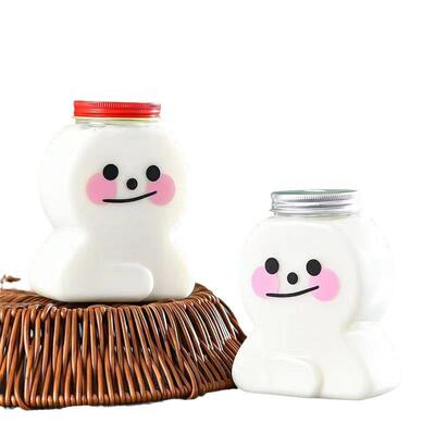 姜饼人开孔铝盖奶茶瓶pet塑料瓶卡通塑料杯子饮料瓶一次性果