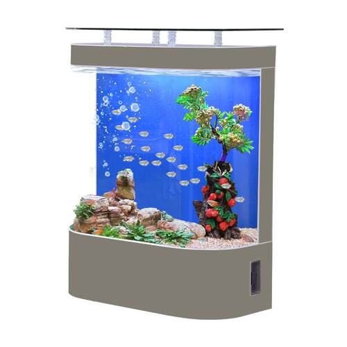 源头工厂大弯金鱼缸客厅中型家用玻璃靠墙落地生态懒人水族箱