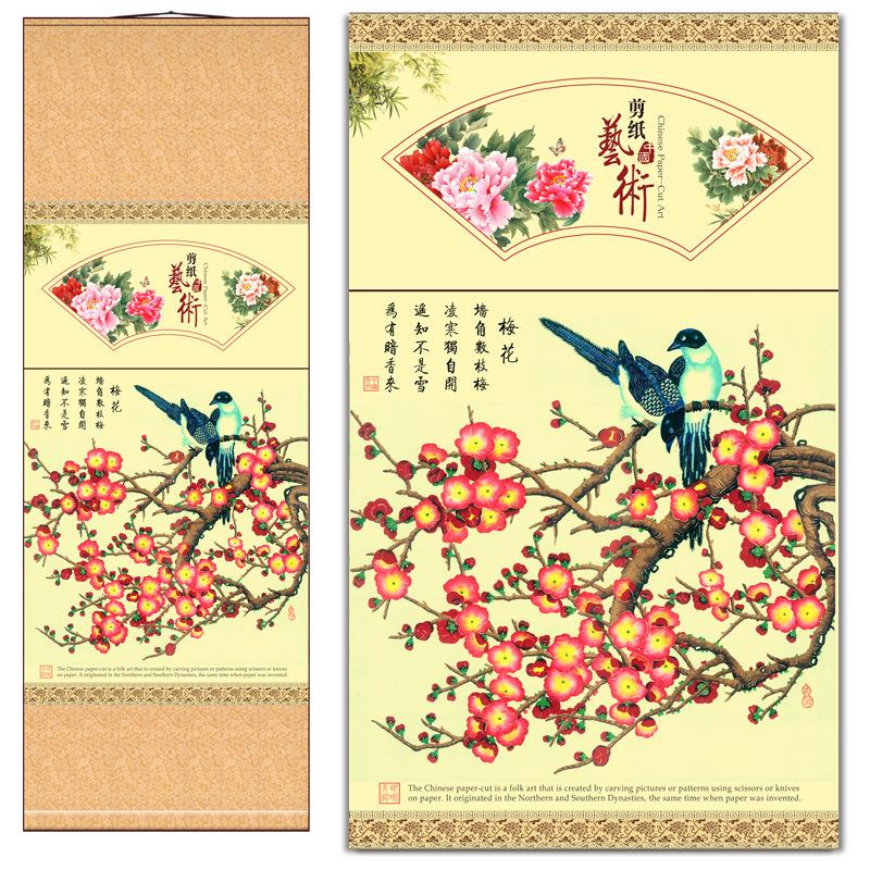 厂家蔚县剪纸画轴花鸟图挂轴画中国风特色手工艺品礼品