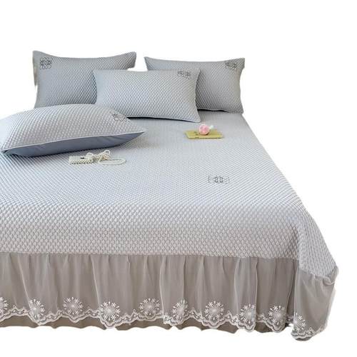 夏季d冰豆豆凉席三件套床裙款凉感可折叠可水洗床席蕾丝花边