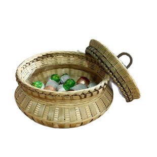 手工竹编制品带盖装茶叶竹筐馒头筐圆形编织收纳筐篓竹子鸡蛋筐