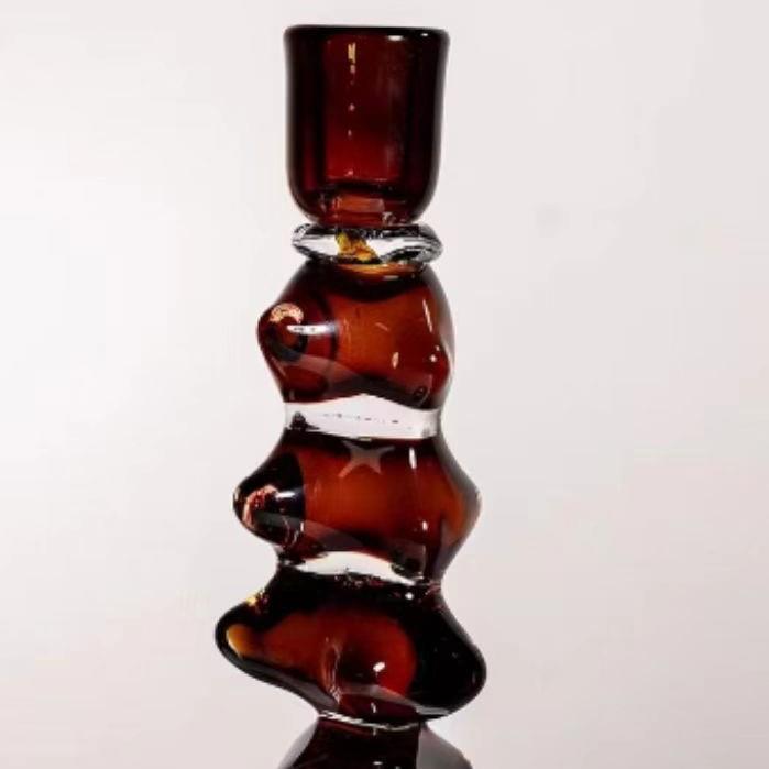 创意ins彩色玻璃烛台家居摆件婚礼拍摄道具复古撞色烛台
