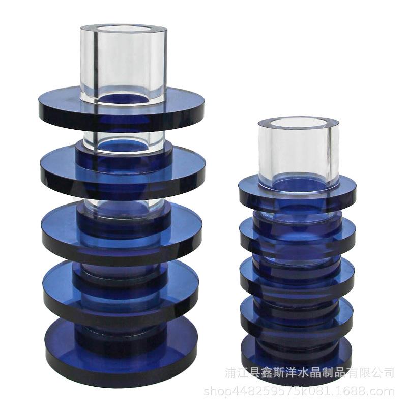 复古蓝色圆圆叠叠水晶花器售楼部酒店大厅民宿ktv别墅客厅工艺品