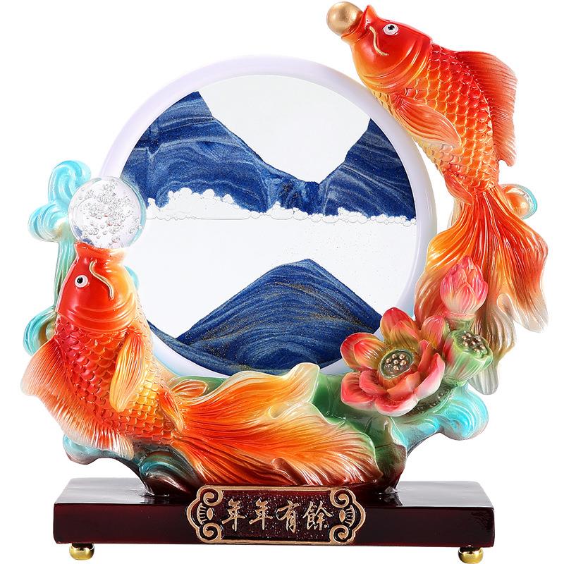 年年有余创意流沙摆件新中式乔迁礼品酒柜装饰品树脂厂家招财