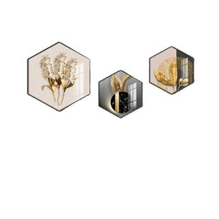 轻奢餐厅装饰画六边形新款现代简约背景墙挂画高级感饭厅墙面壁画