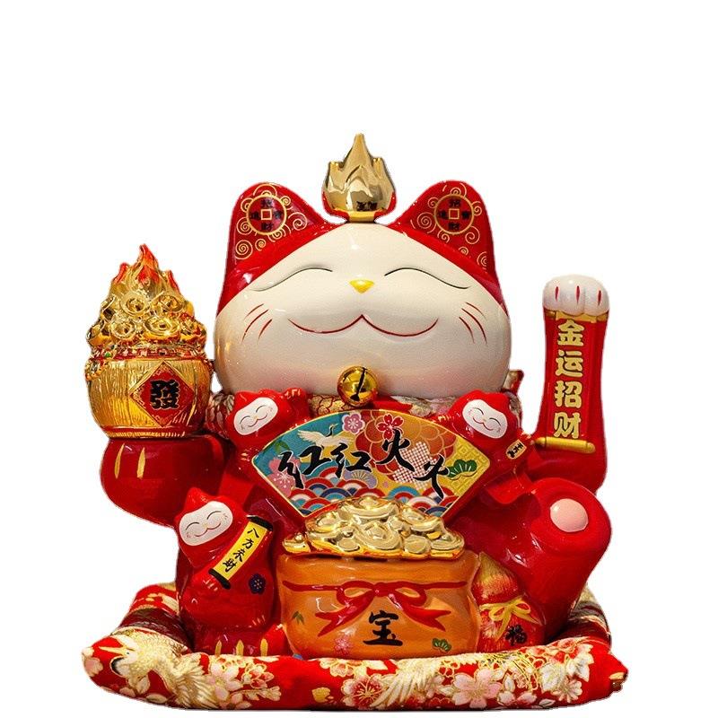 摆件大号电动摇手收银台家居店铺开业礼品陶瓷摆件自动招手