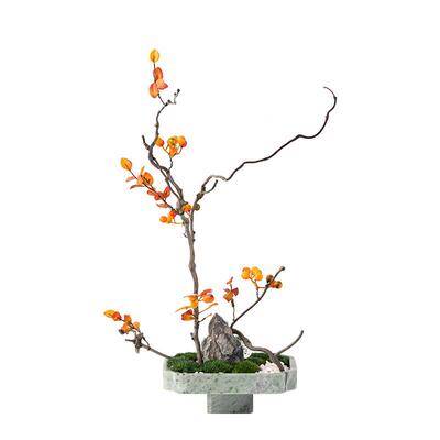 端新中式宋代休美高学公司办BSH公品室闲区装饰布置茶几盆景