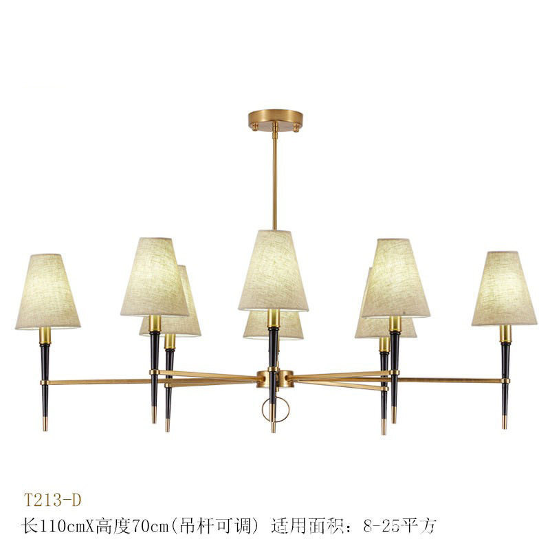 美式乡村全铜吊灯创意新中式吊灯餐厅简约复古布艺吸吊两用灯