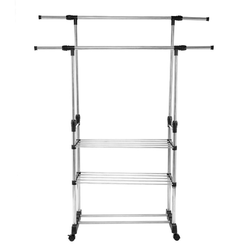 单加粗不锈钢晾衣架室内家用阳台晒被子可移动伸缩凉衣架落地