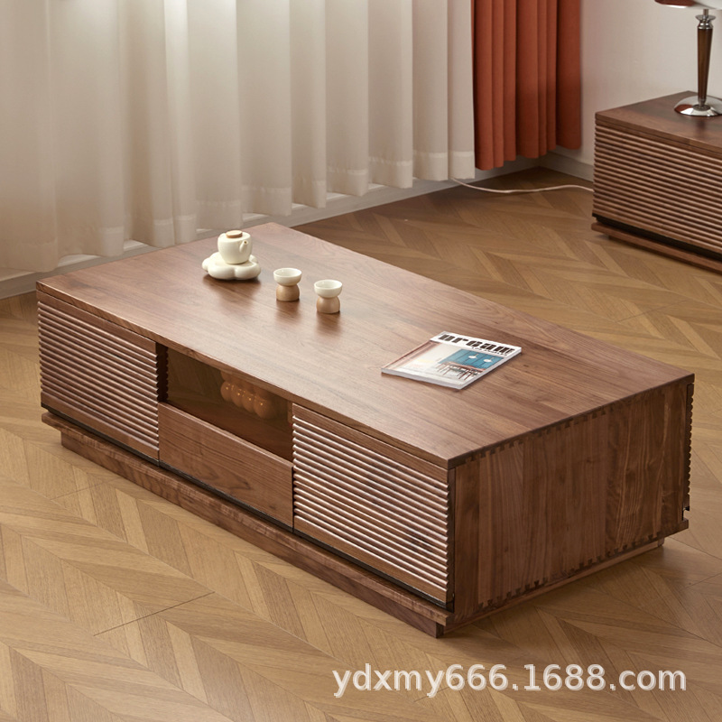 北欧黑胡桃木茶几樱桃木茶水台现代简约全实木客厅收纳柜抽屉角几