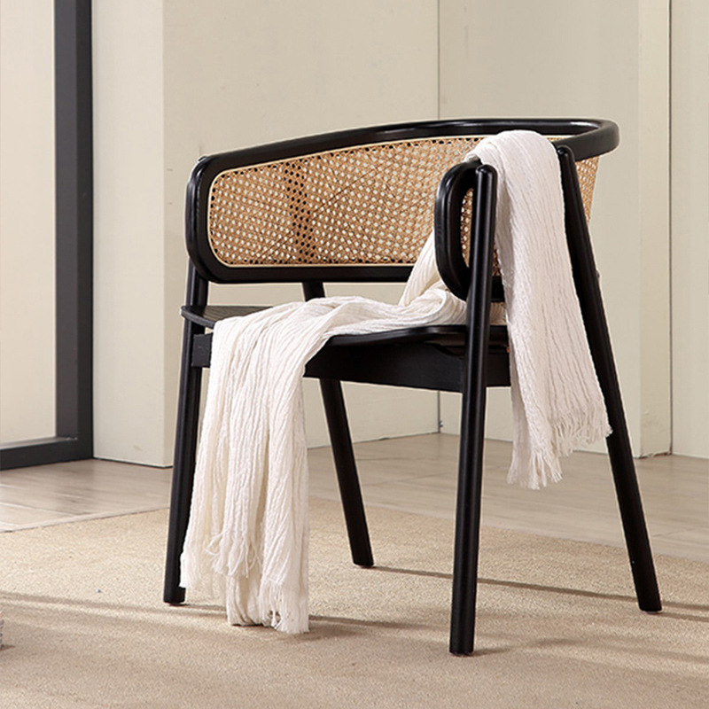 日式藤编实木餐椅扶手靠背椅休闲阳台椅户外围设计师单人沙发椅