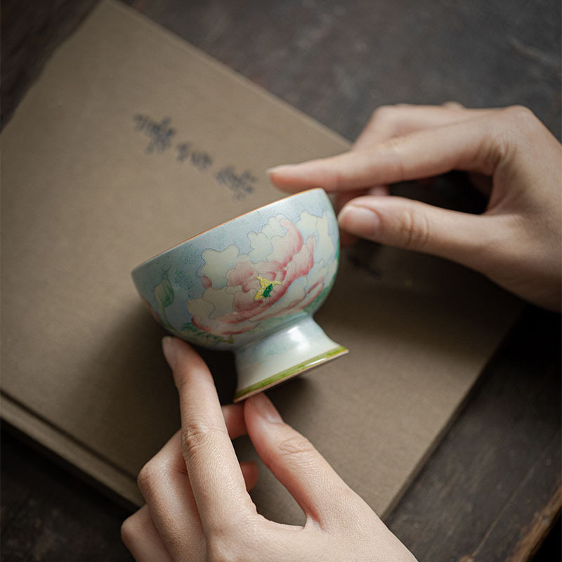 念云居主人杯釉上彩手绘仿古高足杯日式个人专用喝茶杯复古品茗杯