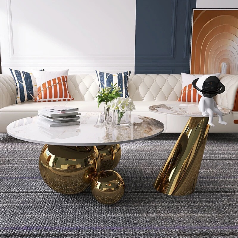 茶几轻奢高级感意式圆形岩板大理石茶几客厅高级感小户型简约茶几