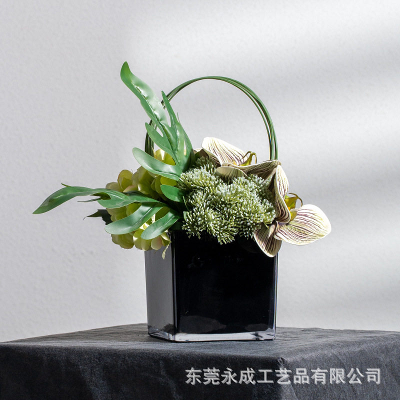 新中式仿真花艺酒店前台大堂会客室茶几花艺摆件