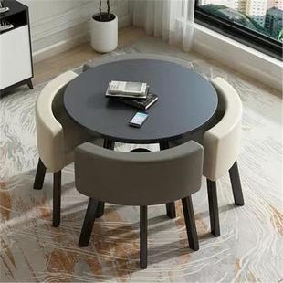 可收纳省空间餐桌家用小户型饭桌商店面洽谈桌椅组合接待圆桌休闲