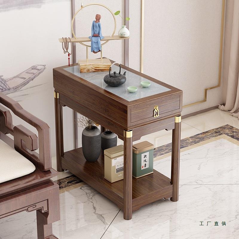 新中式轻奢沙发边柜侧边柜岩板边几角几实木古典客厅茶几窄边桌