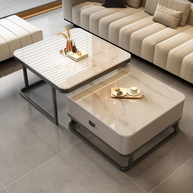 岩板茶几家用客厅轻奢极简小户型意式可伸缩方形茶桌新款玻璃桌子