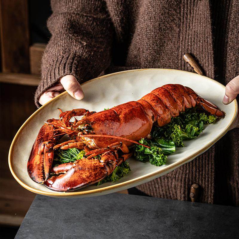 高档创意龙虾盘海鱼蒸盘创意展示盘扇贝虾海鲜蒸盘子商用餐具碟盘