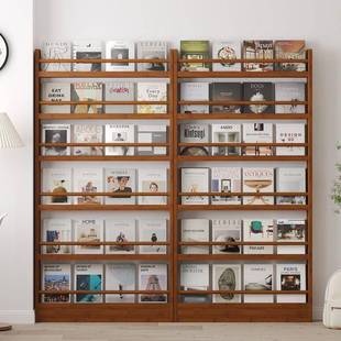 门后小书架多层实木书柜报刊架窄缝儿童绘本杂志收纳竹材置物架子