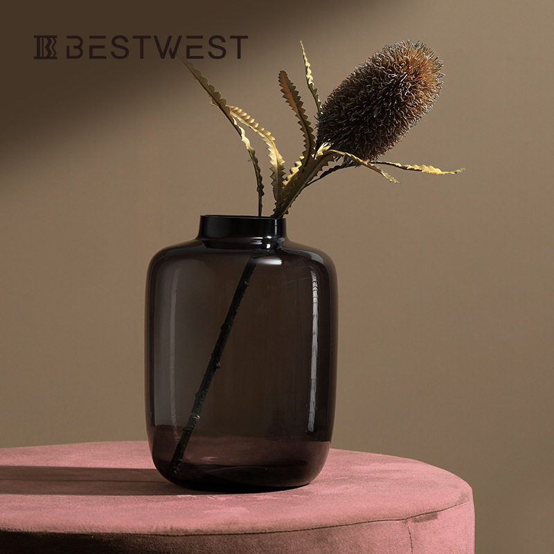 Best west 创意雾紫色水培玻璃花瓶 软装家居客厅鲜花水培插花器