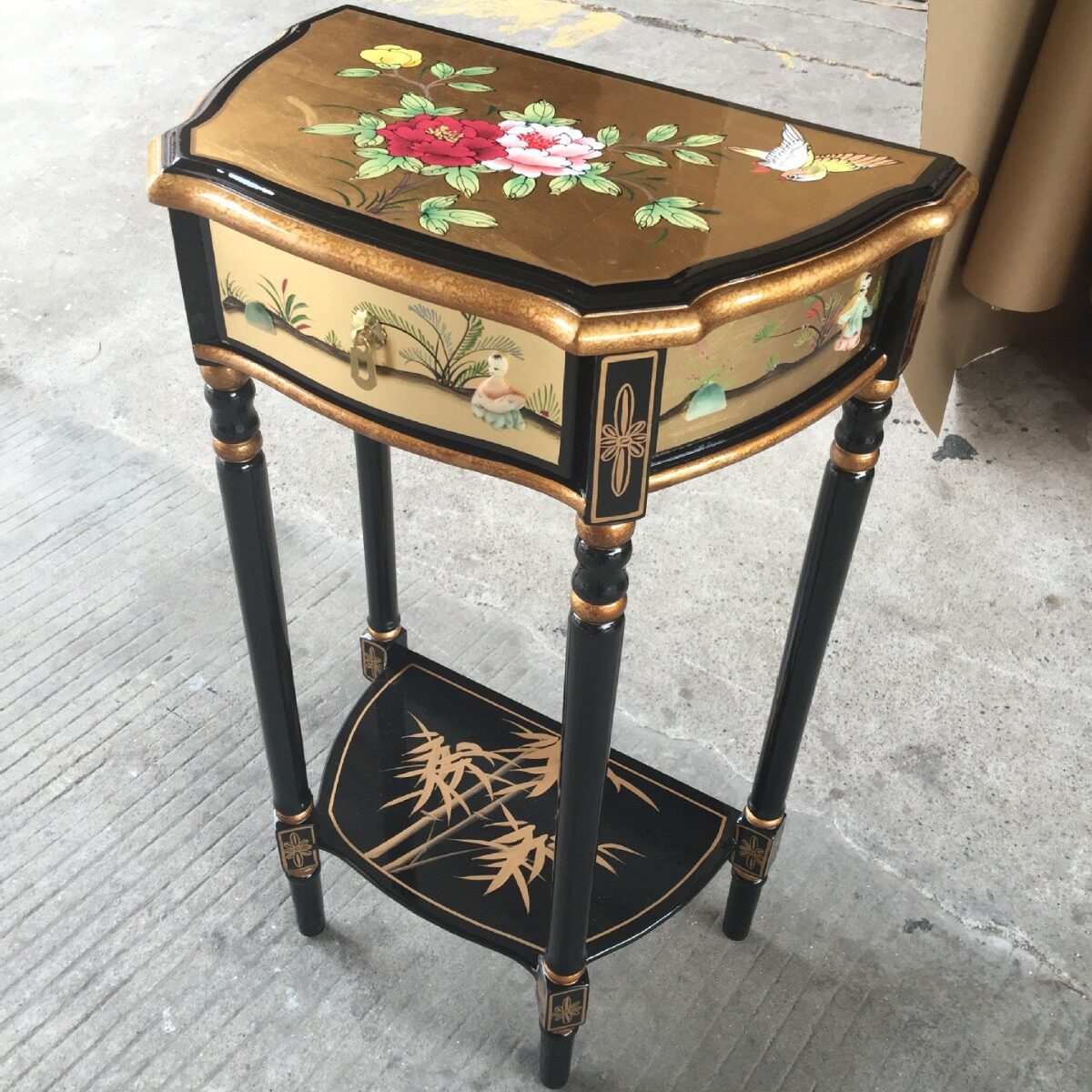至高美金箔彩绘家具边几角几实木花架客厅置物架带抽屉钢琴烤漆桌
