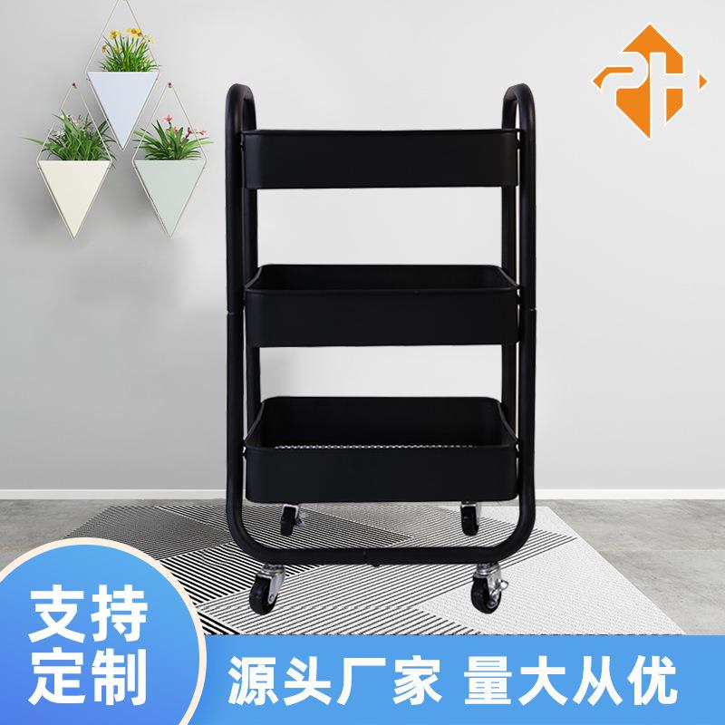意式极简铁艺餐车家用对层带轮子收纳边桌置物架火锅菜架子