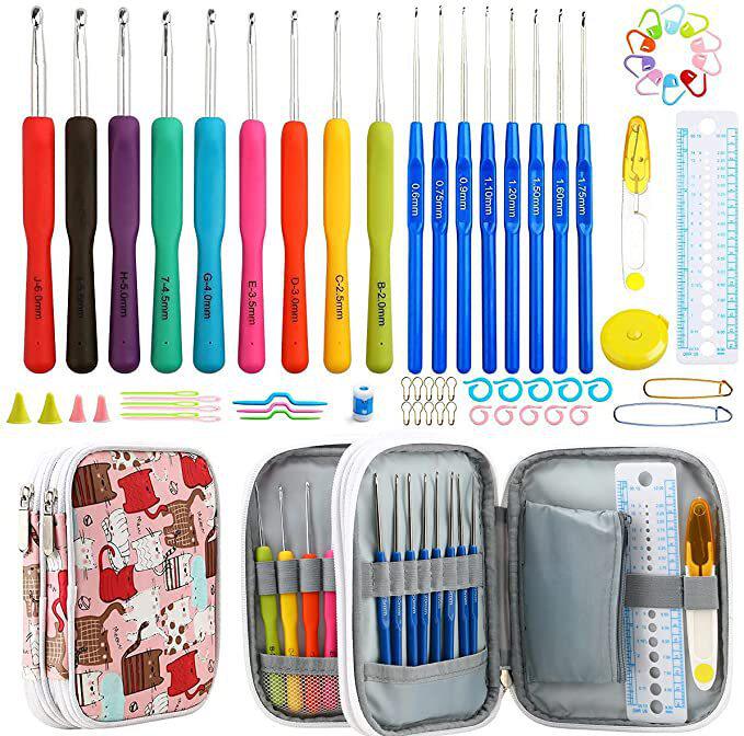 亚马逊新品47件套编织工具 针钩套装 TPR软柄DIY手工钩针套装