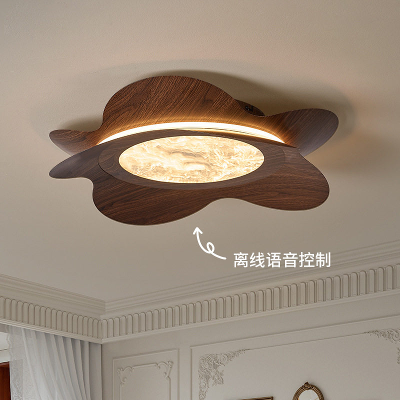 中古风离线语音卧室吸顶灯胡桃木色新中式云雾高级感卧室书房灯具