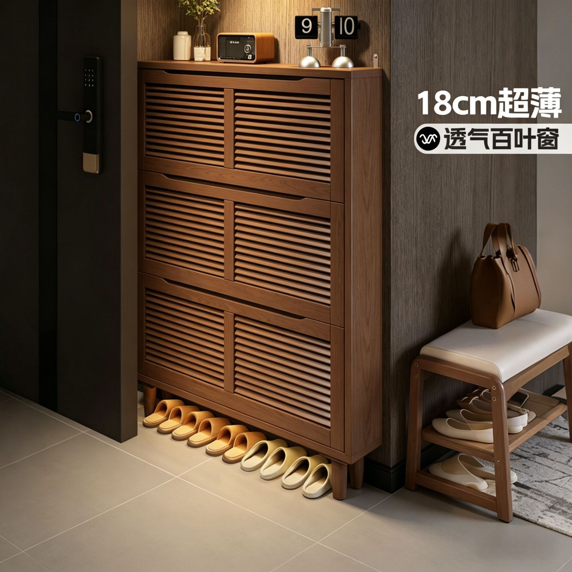 超薄实木鞋柜门口一体柜翻斗家用门外走廊用玄关柜窄柜收纳柜靠墙