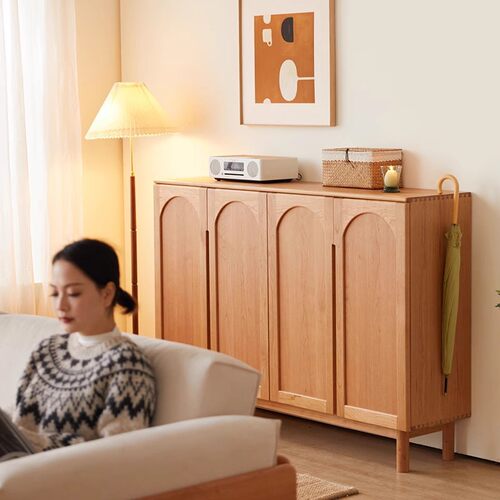 日式实木鞋柜樱桃木简约收纳置物柜玄关柜北欧家用复古门厅鞋架