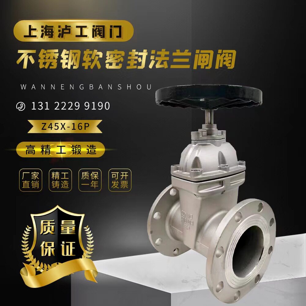 上海泸工精工阀门Z45X-16P不锈钢暗杆明杆软密封法兰闸阀304材质