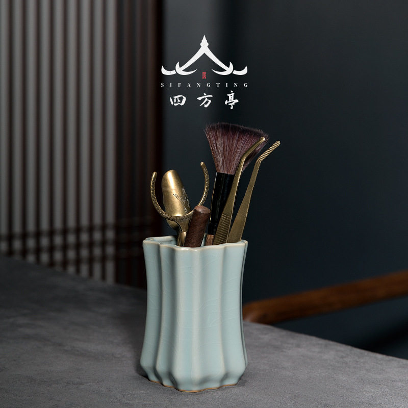 四方亭 汝窑茶道六君子茶具配件用品茶夹铜制笔刷茶刀套装大全