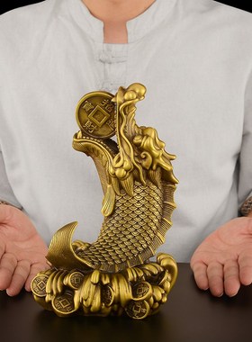 黄铜鸱吻b摆件厨房进门用西北角避火龙螭吻鳌鱼瑞兽铜龙头鱼身大
