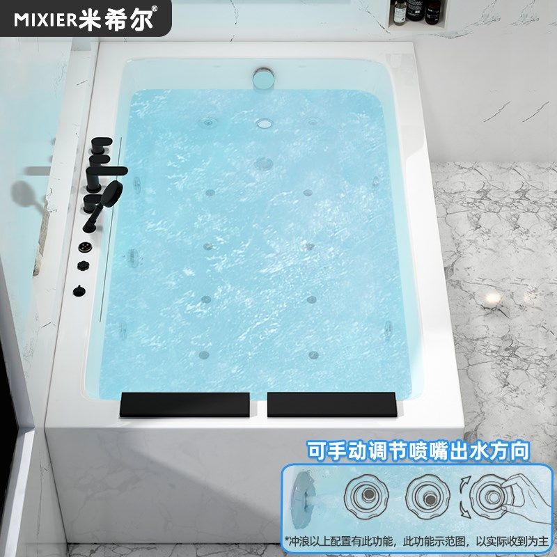双人冲浪按摩浴缸家用亚克力独立式恒温大浴池尺寸定制1.1-2.2米