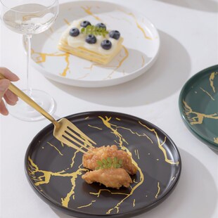 欧式大理石纹餐具金边陶瓷西餐盘牛排盘意面盘子套装家用菜盘网红