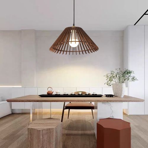 复古侘寂风餐厅餐饮火锅店鸟笼吊灯新中式胡桃木创意茶室民宿灯具