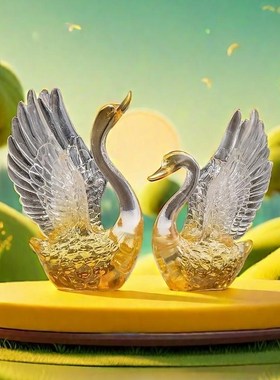 2025新年玄关艺术装饰乔迁新居水晶天鹅摆件一对小众客厅轻奢高档